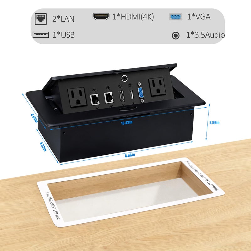 Jiangce Table Pop up Power Date Center Connection Box with Outlet Network HDMI for Conference Desk - Image 3